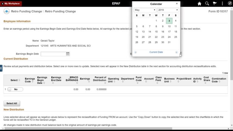 PeopleSoft Funding Change eForm